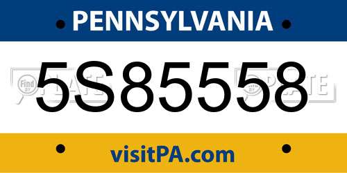 5S85558 Pennsylvania License Plate