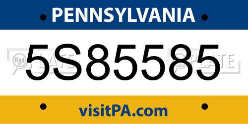 5S85585 Pennsylvania License Plate