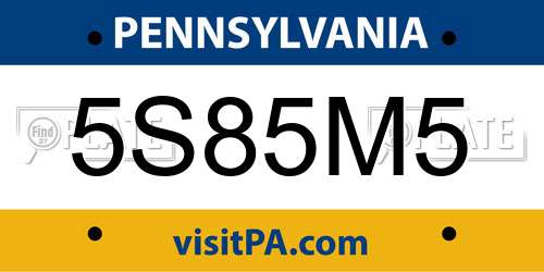 5S85M5 Pennsylvania License Plate