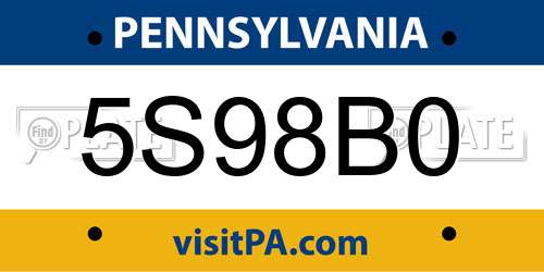 5S98B0 Pennsylvania License Plate