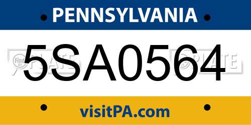 5SA0564 Pennsylvania License Plate