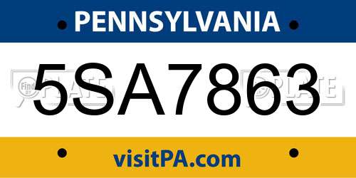 5SA7863 Pennsylvania License Plate