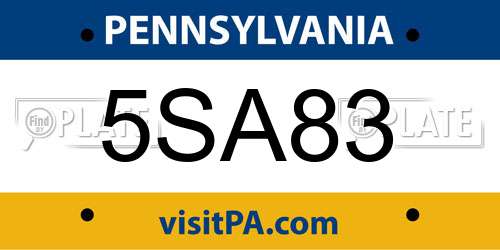 5SA83 Pennsylvania License Plate