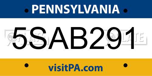 5SAB291 Pennsylvania License Plate
