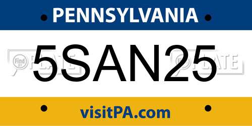 5SAN25 Pennsylvania License Plate