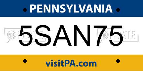 5SAN75 Pennsylvania License Plate