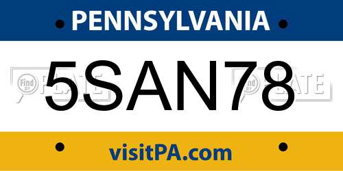 5SAN78 Pennsylvania License Plate