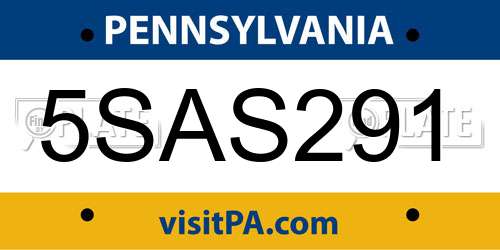 5SAS291 Pennsylvania License Plate