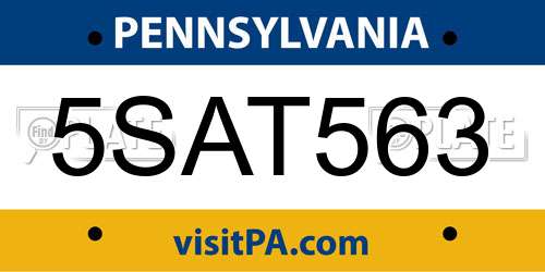 5SAT563 Pennsylvania License Plate