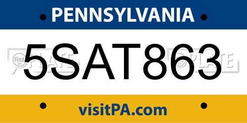 5SAT863 Pennsylvania License Plate