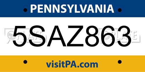5SAZ863 Pennsylvania License Plate