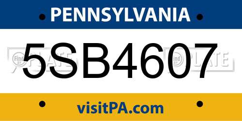 5SB4607 Pennsylvania License Plate