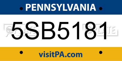 5SB5181 Pennsylvania License Plate