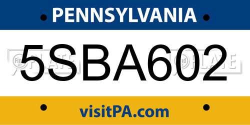 5SBA602 Pennsylvania License Plate