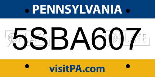 5SBA607 Pennsylvania License Plate