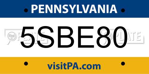 5SBE80 Pennsylvania License Plate