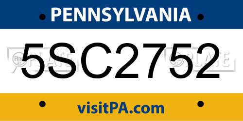 5SC2752 Pennsylvania License Plate
