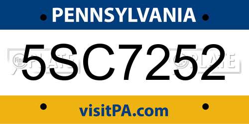 5SC7252 Pennsylvania License Plate