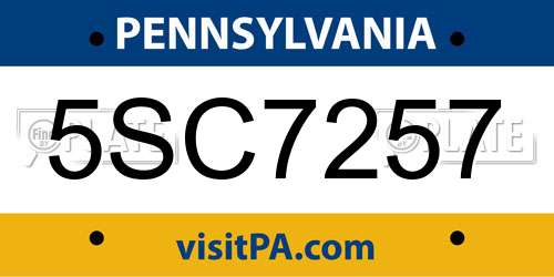 5SC7257 Pennsylvania License Plate