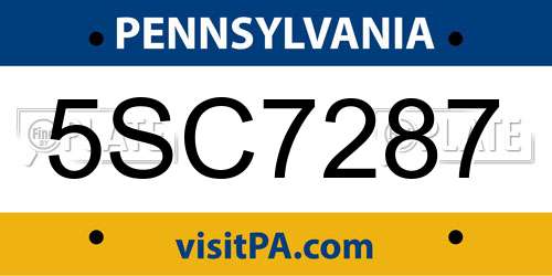 5SC7287 Pennsylvania License Plate