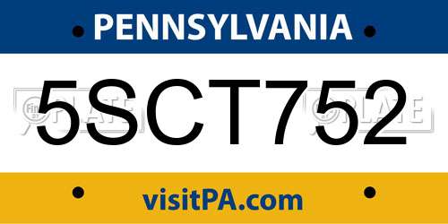 5SCT752 Pennsylvania License Plate