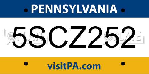 5SCZ252 Pennsylvania License Plate