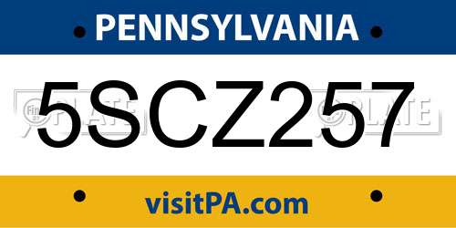 5SCZ257 Pennsylvania License Plate