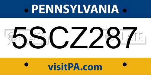 5SCZ287 Pennsylvania License Plate