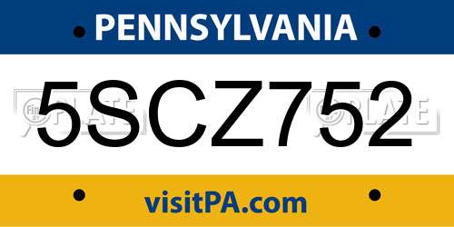 5SCZ752 Pennsylvania License Plate