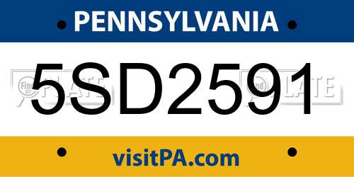 5SD2591 Pennsylvania License Plate