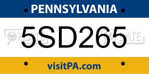 5SD265 Pennsylvania License Plate