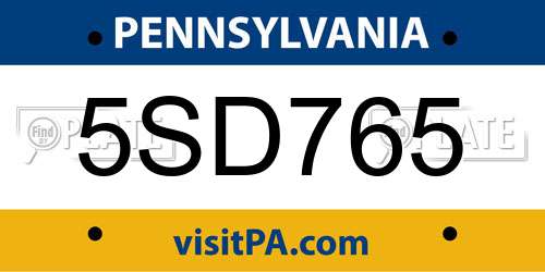 5SD765 Pennsylvania License Plate