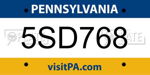 5SD768 Pennsylvania License Plate