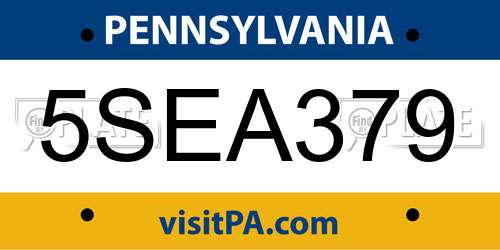 5SEA379 Pennsylvania License Plate