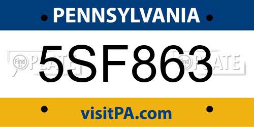 5SF863 Pennsylvania License Plate
