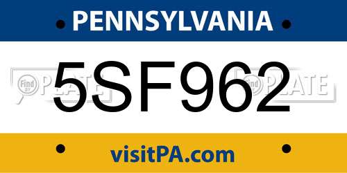 5SF962 Pennsylvania License Plate