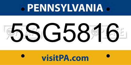 5SG5816 Pennsylvania License Plate