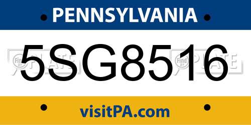 5SG8516 Pennsylvania License Plate