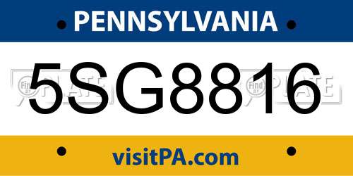 5SG8816 Pennsylvania License Plate