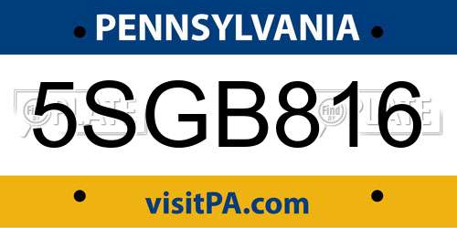 5SGB816 Pennsylvania License Plate