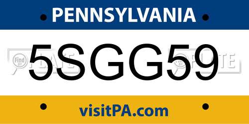 5SGG59 Pennsylvania License Plate