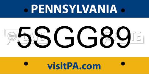 5SGG89 Pennsylvania License Plate