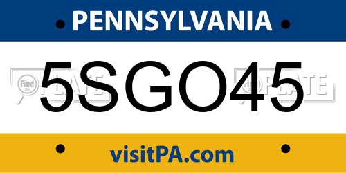 5SGO45 Pennsylvania License Plate