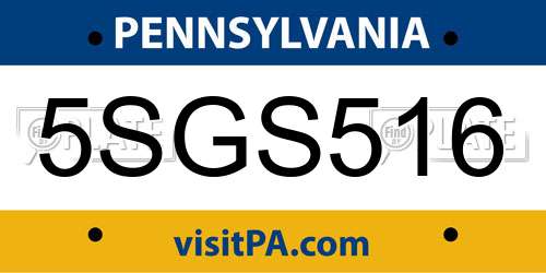 5SGS516 Pennsylvania License Plate