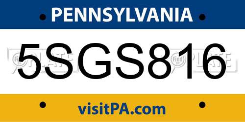5SGS816 Pennsylvania License Plate