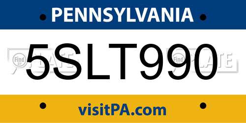5SLT990 Pennsylvania License Plate