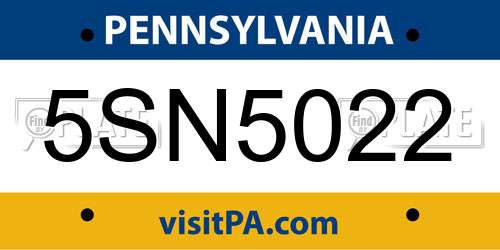 5SN5022 Pennsylvania License Plate