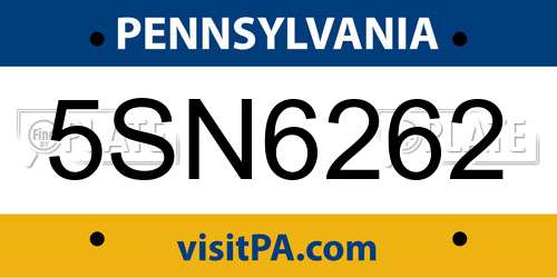 5SN6262 Pennsylvania License Plate