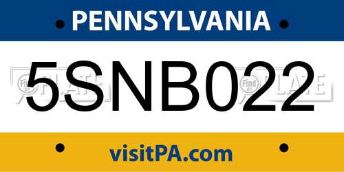 5SNB022 Pennsylvania License Plate