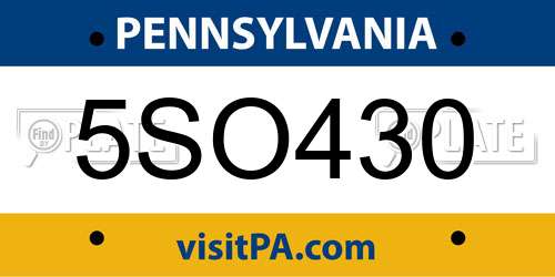 5SO430 Pennsylvania License Plate